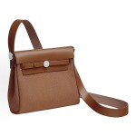 HERMES Herbag Zip 20 Silver buckle Shoulder Bag 20 Women 34 Fauve light yellowish-brown